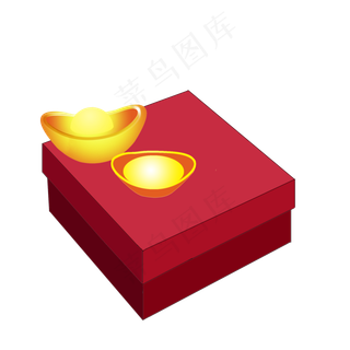 手绘春节年货元宝礼盒中式红色礼,免抠元素