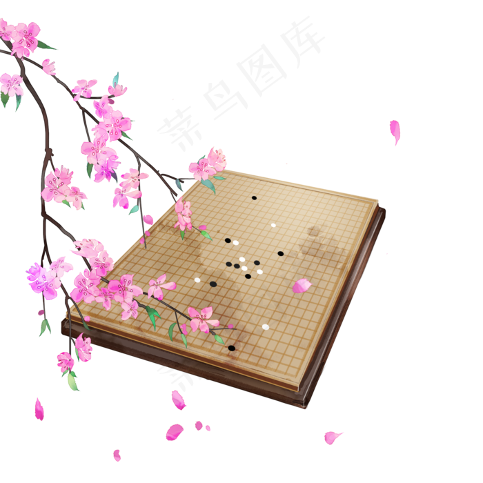 古风棋盘和花枝(2000X2000(DPI:300))psd模版下载