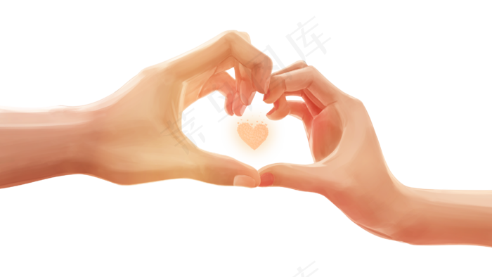 黄昏下情侣比心手势