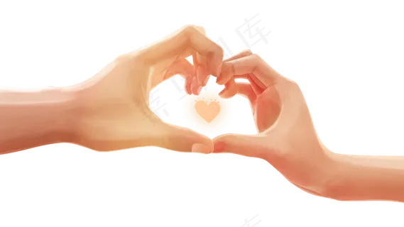 黄昏下情侣比心手势