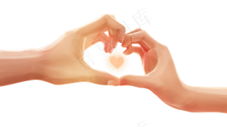 黄昏下情侣比心手势