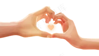 黄昏下情侣比心手势