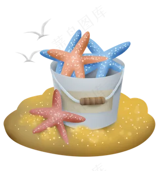 山摊上桶里的海星,免抠元素