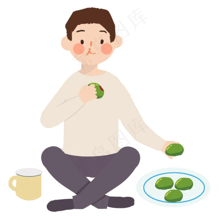 清明节坐着吃青团的小清新风格免(2000X2000(DPI:300))psd模版下载