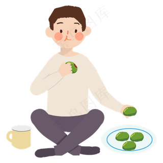 清明节坐着吃青团的小清新风格免