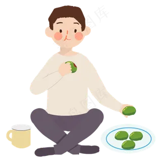 清明节坐着吃青团的小清新风格免