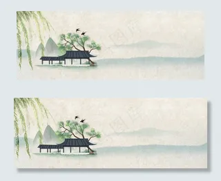 简约中国风旅游建筑banner