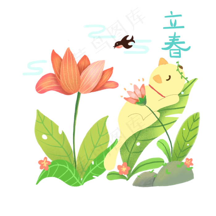 春天春日燕子猫咪温暖花二十四节,免抠元素(3000X3000(DPI:300))psd模版下载