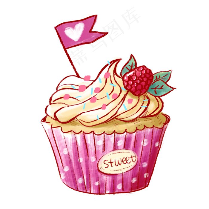 粉紫色手绘可爱纸杯蛋糕PNG免抠素