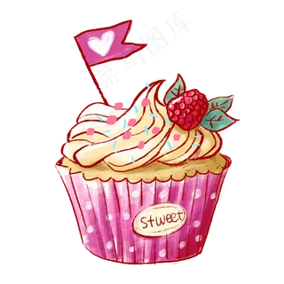 粉紫色手绘可爱纸杯蛋糕PNG免抠素