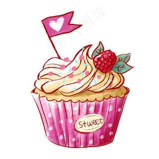 粉紫色手绘可爱纸杯蛋糕PNG免抠素