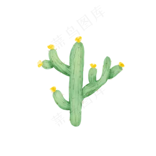 手绘绿色仙人掌花装饰元素