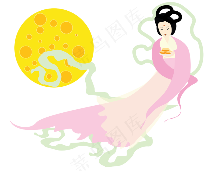 中秋节嫦娥和月饼,免抠元素(2500*2000px 300 dpi )ai矢量模版下载