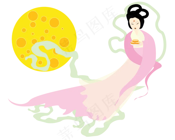 中秋节嫦娥和月饼,免抠元素(2500*2000px 300 dpi )ai矢量模版下载