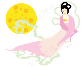 中秋节嫦娥和月饼,免抠元素