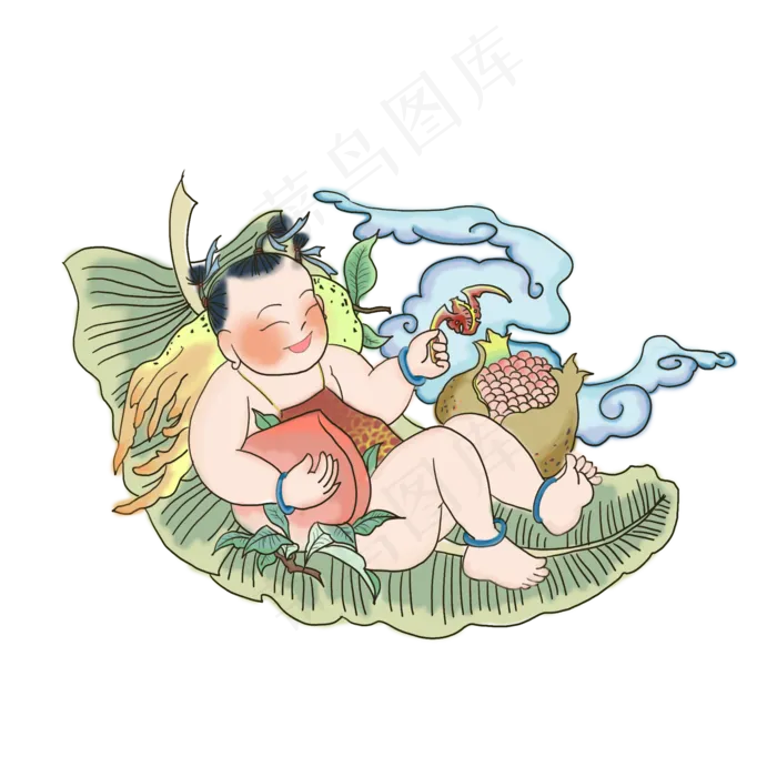 中国福娃招财招福可爱年俗春节P(2000X2000(DPI:300))psd模版下载