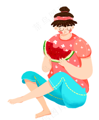 立夏吃西瓜的女孩