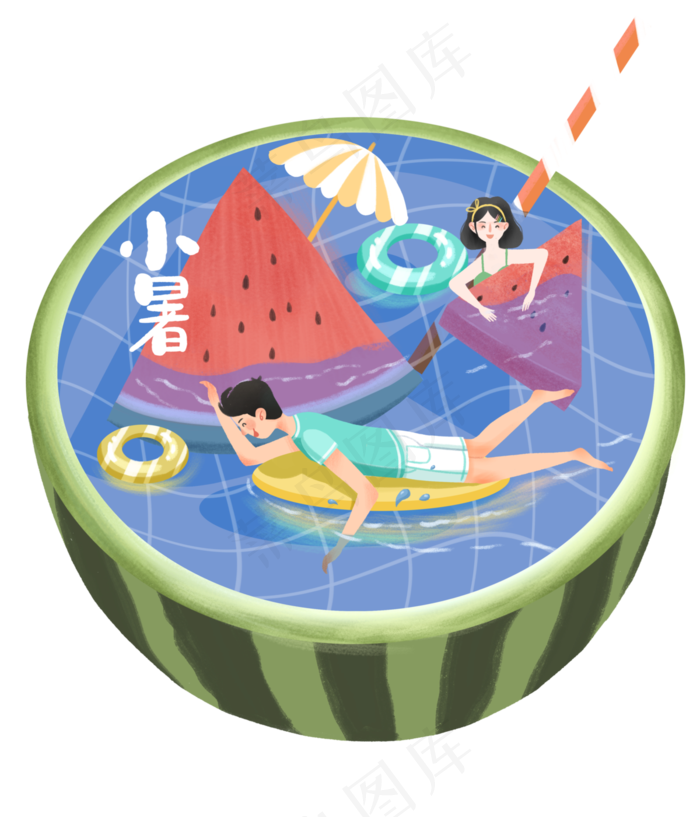 大暑节气西瓜游泳消夏