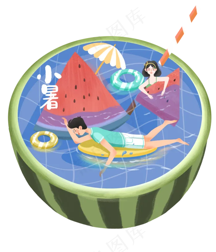 大暑节气西瓜游泳消夏(3000X3500(DPI:300))psd模版下载