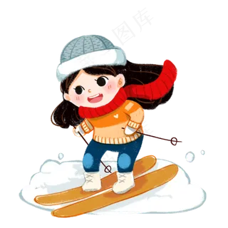 冬季滑雪场滑雪的戴帽子的小女孩,免抠元素