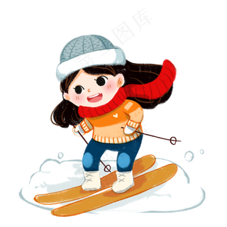 冬季滑雪场滑雪的戴帽子的小女孩,免抠元素