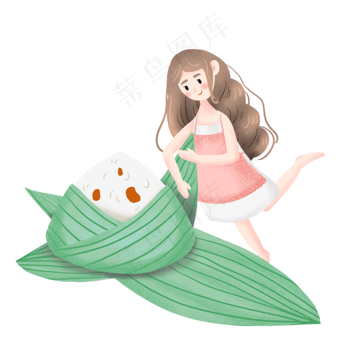 简约做粽子的女孩插画海报免抠元