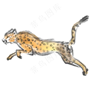 水墨跳跃的黄色豹子