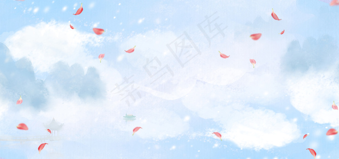 桃花节文艺小清新蓝天梦幻蓝banner(1920*900px 	       )psd模版下载