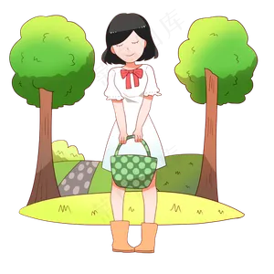 清明节踏青的小女孩