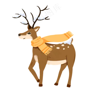 戴着围巾的梅花鹿,免抠元素