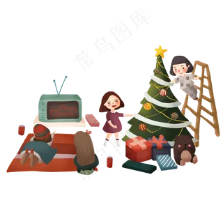 手绘准备圣诞节场景免抠图