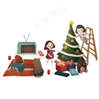 手绘准备圣诞节场景免抠图