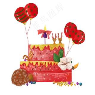 圣诞节12月24日平安夜蛋糕红绿PNG,免抠元素