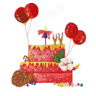 圣诞节12月24日平安夜蛋糕红绿PNG,免抠元素