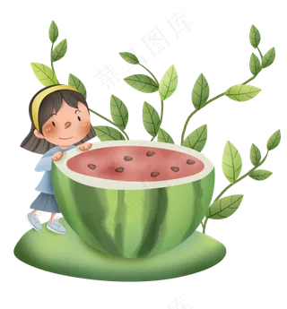 夏季解暑西瓜和女孩
