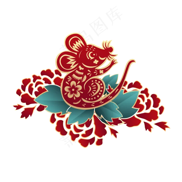 鼠年牡丹老鼠装饰,免抠元素(2395X2395(DPI:300))psd模版下载