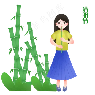 清明节吹笛子的女孩