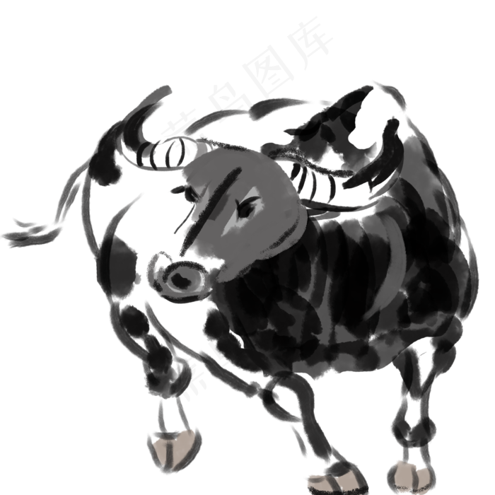 手绘水墨国画牛插画,免抠元素