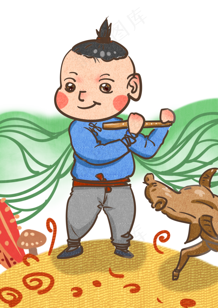 清明节吹牧笛的放牛娃