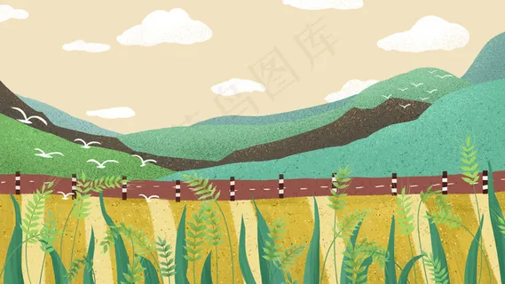 绿色肌理风格路边的稻谷