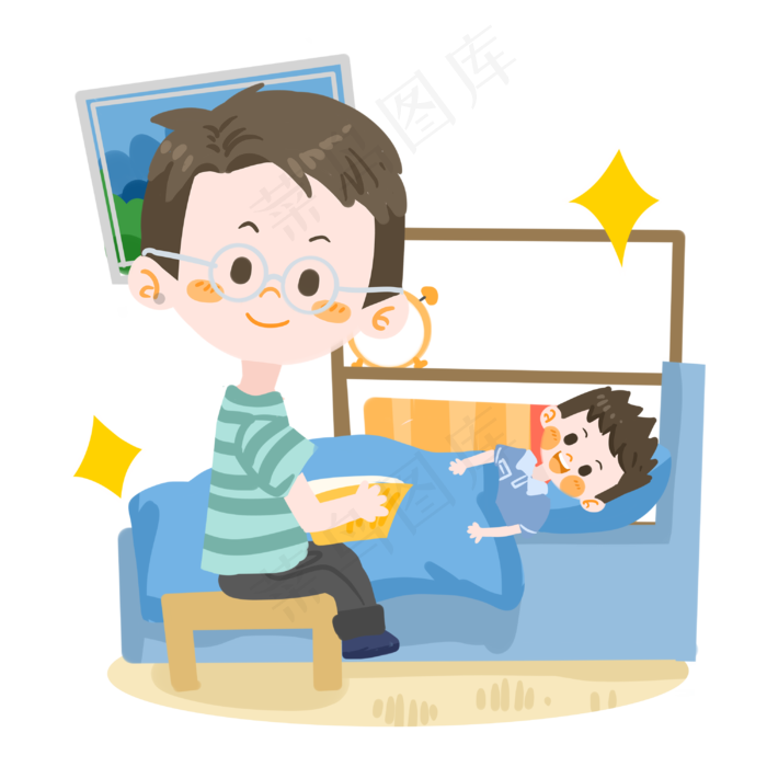 父亲节父亲给孩子讲睡前故事PN