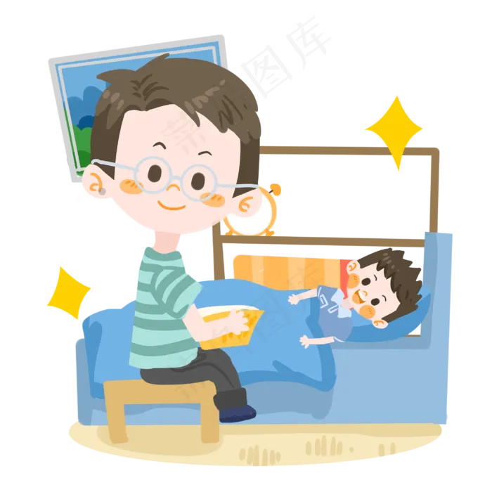 父亲节父亲给孩子讲睡前故事PN(3000X3000(DPI:300))psd模版下载