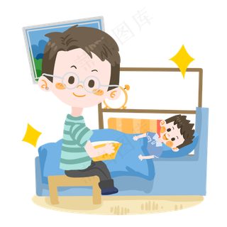 父亲节父亲给孩子讲睡前故事PN