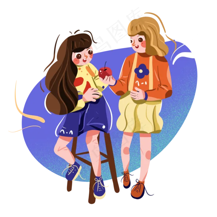 儿童节送苹果吃的小伙伴png免(2000X2000(DPI:300))psd模版下载