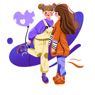 儿童节玩气球的两个小女孩