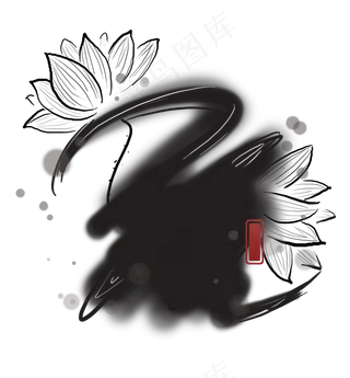 中国风莲花水墨标题框