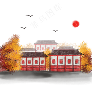 中国风水墨画秋季风景,免抠元素