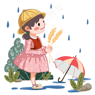 谷雨拿着麦穗的女孩
