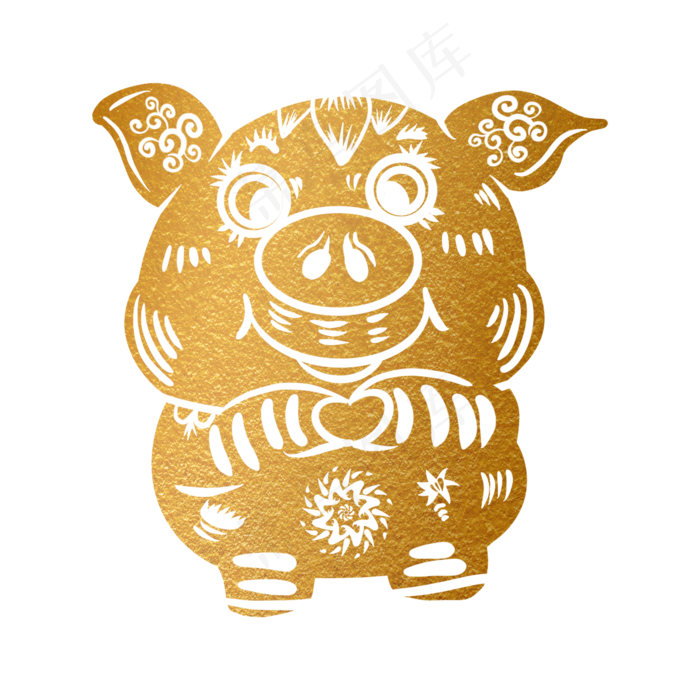 2019新年手绘卡通剪纸猪,免抠元素