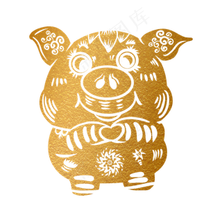 2019新年手绘卡通剪纸猪,免抠元素